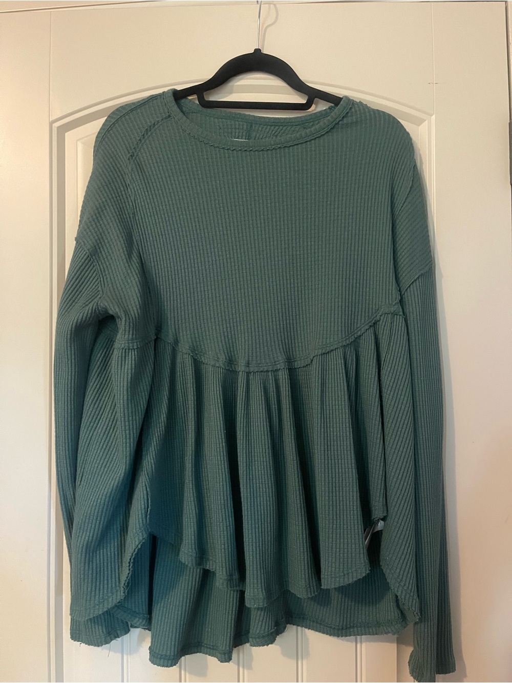 Free People Sage Green Waffle Knit Peplum Top